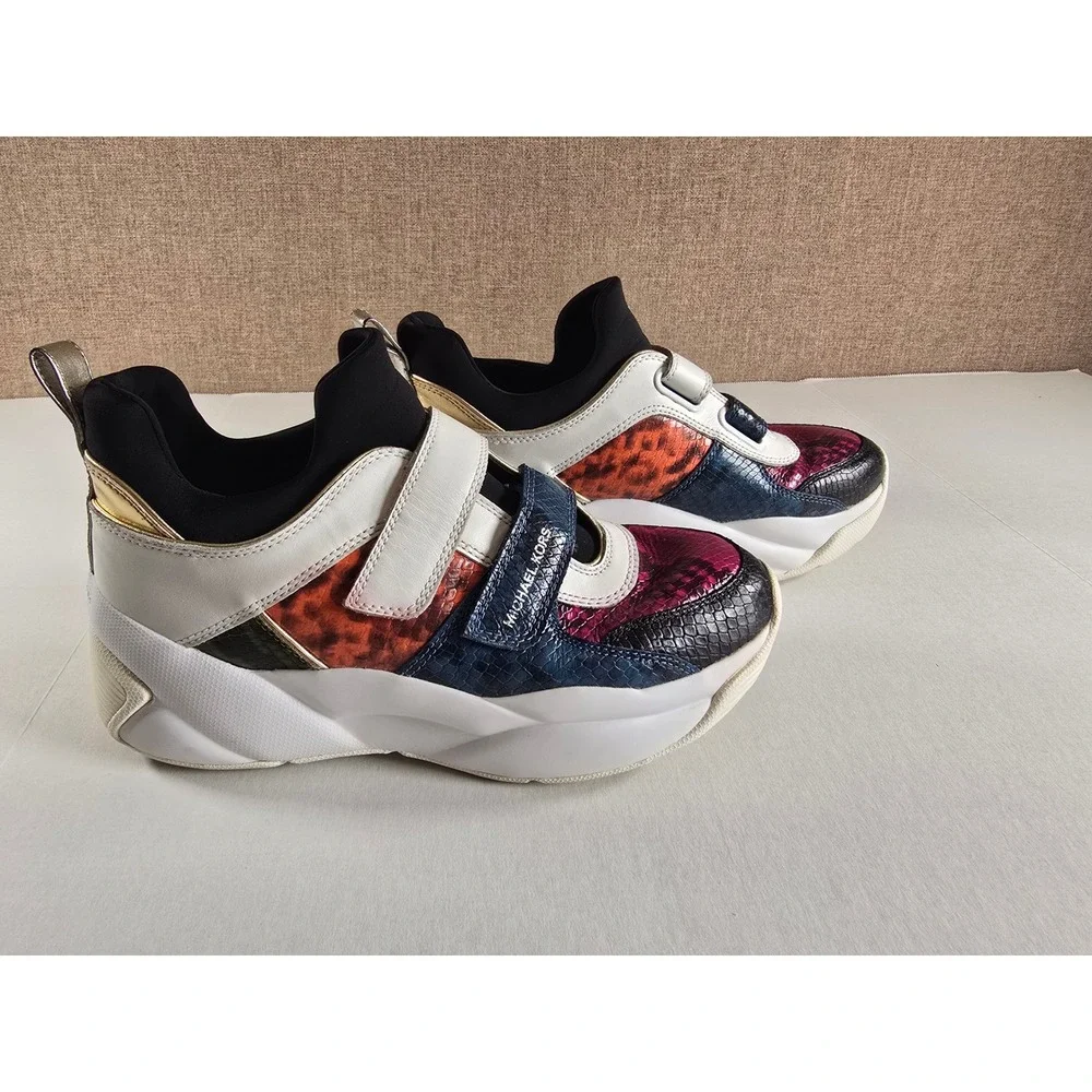 Michael Kors Cosmo Multi Color Snakeskin Embossed Platform Sneakers Straps
